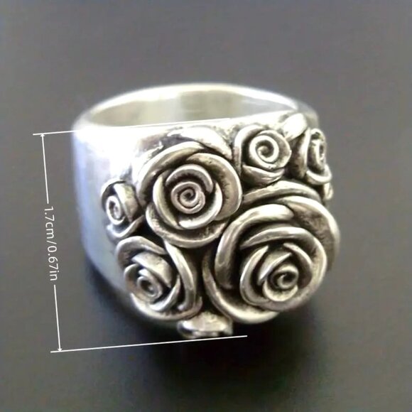 Ring Silver Bold Swirl Rose Flower Metal SZ 9 Boho Hippie Trendy Stylish Boho - Picture 5 of 5